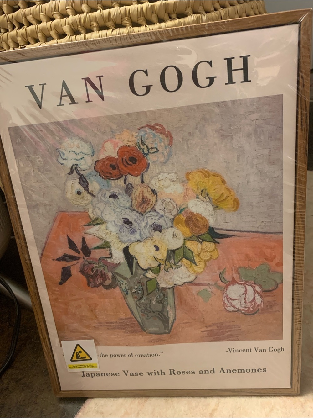 Vincent Van Gogh Japanese Vase with Roses and Anemones Framed Art Poster Print